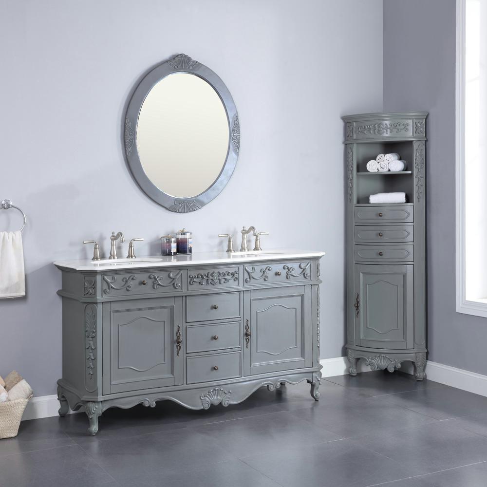 Winslow 60 in. W x 22 in. D Bath Vanity in Antique Gray with Vanity Top in White Marble with White Basins - Super Arbor