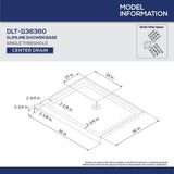 SlimLine 36 in. x 36 in. Single Threshold Shower Base in White Center Drain Base with Back Walls - Super Arbor