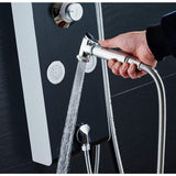 53 in. 4-Jet Shower Panel System with Shelf LED Rainfall Waterfall Head Handshower and Bidet Sprayer in Silver Black