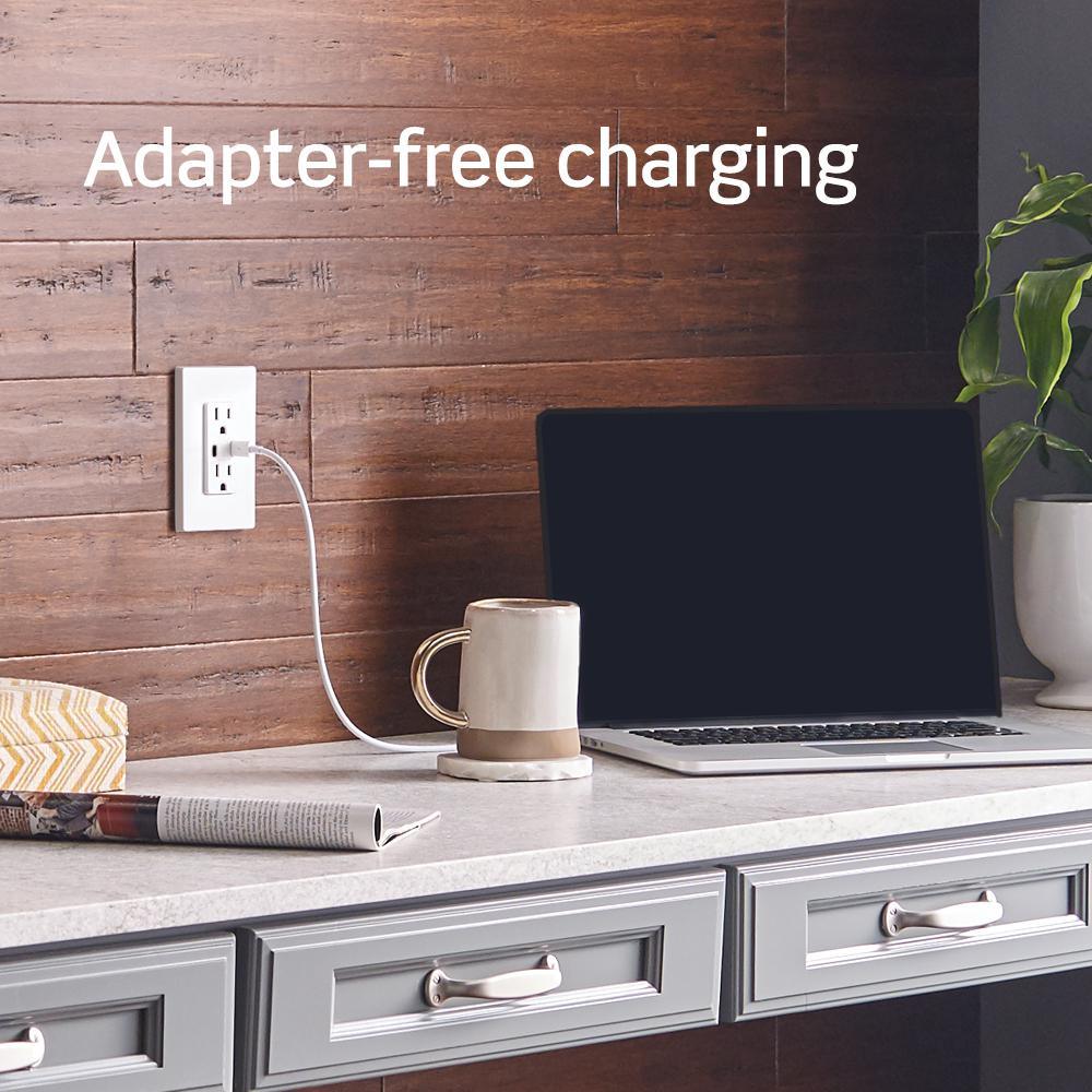 3.6A USB Dual Type A In-Wall Charger with 15 Amp Tamper-Resistant Outlets, White - Super Arbor