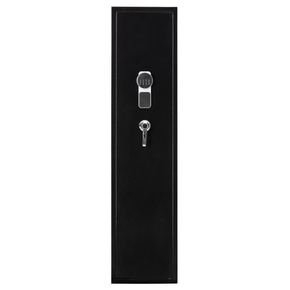 57 in. H Large Rifle Safe with Electronic and Key for Rifle Shotgun for Home, 5-Gun Cabinet with Handgun Lockbox, Black - Super Arbor