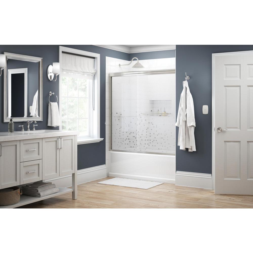Simplicity 60 in. x 58-1/8 in. Semi-Frameless Traditional Sliding Bathtub Door in Nickel with Mozaic Glass - Super Arbor
