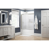 Simplicity 60 in. x 58-1/8 in. Semi-Frameless Traditional Sliding Bathtub Door in Nickel with Mozaic Glass - Super Arbor