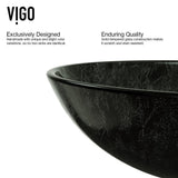 Onyx Glass Vessel Bathroom Sink in Gray with Olus Faucet in Matte Gold - Super Arbor