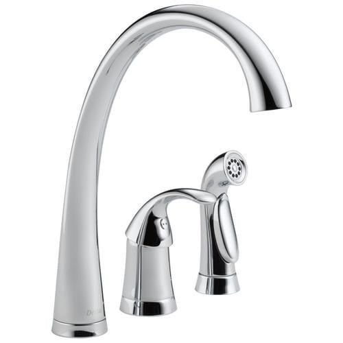 Delta Pilar Waterfall Chrome 1-Handle Deck-Mount High-Arc Handle Kitchen Faucet