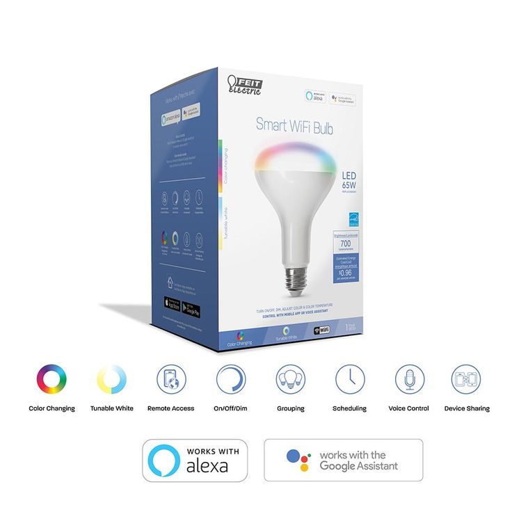 Feit Electric 65-Watt Equivalent BR30 Dimmable Full Color Changing Wi-Fi LED Smart Light Bulb (4-Pack)