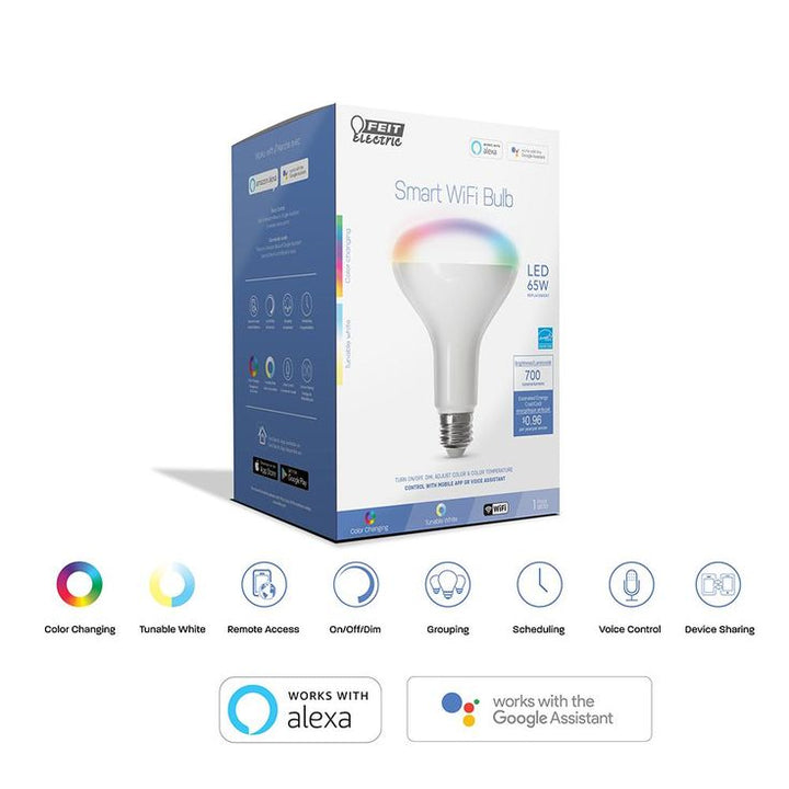 Feit Electric 65-Watt Equivalent BR30 Dimmable Full Color Changing Wi-Fi LED Smart Light Bulb (4-Pack)