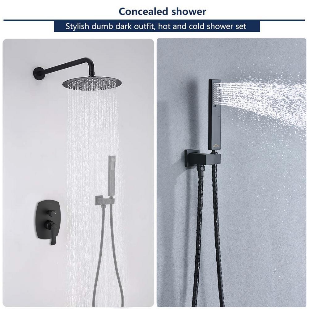 Complete Shower System 1-Spray Patterns with 2.5 GPM 10 in. Wall Mount Dual Shower Heads in Matte Black - Super Arbor