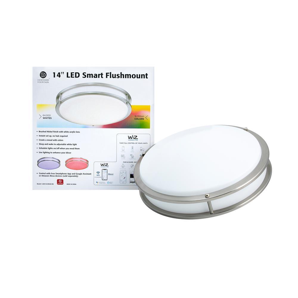 14 in. Voice Controlled Colors Brushed Nickel Smart LED Flush Mount - Super Arbor