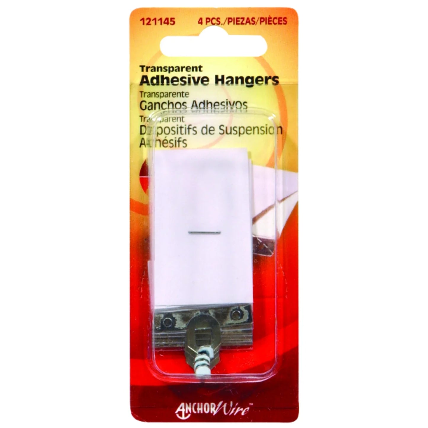 Hillman AnchorWire Transparent Adhesive Hangers, 1-1/2 lb Capacity, 4-Pack