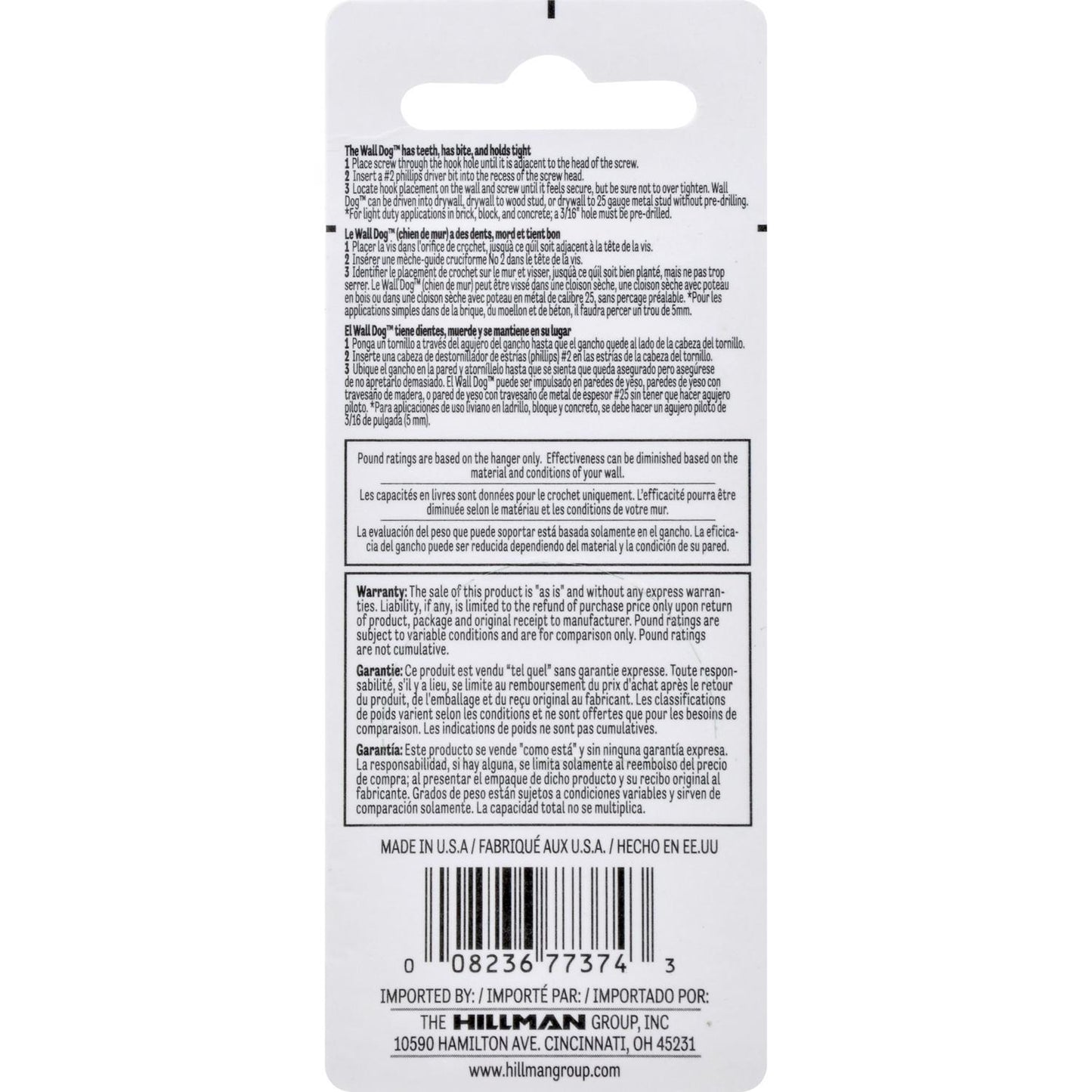 Hillman Wall Dog Brass-Plated Gold Self-Drilling Picture Hangers, 50 lb, 3-Pack