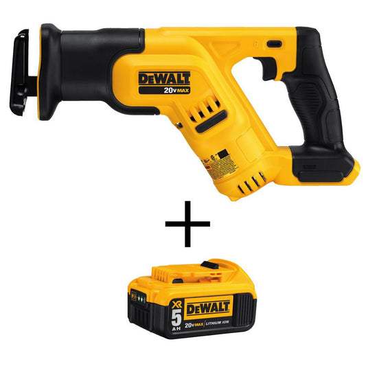 20-Volt MAX Lithium-Ion Cordless Compact Reciprocating Saw (Tool-Only) with Bonus 20-Volt MAX XR Li-Ion Battery 5.0 Ah - Super Arbor