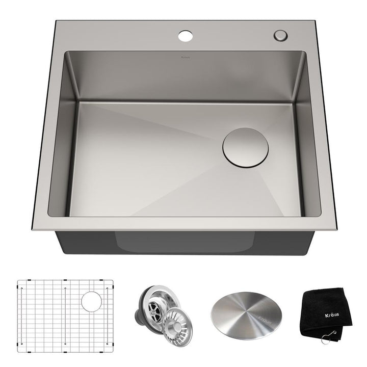 Loften Dual Mount Drop-In Stainless Steel 25 in. 1-Hole Single Bowl Kitchen Sink - Super Arbor