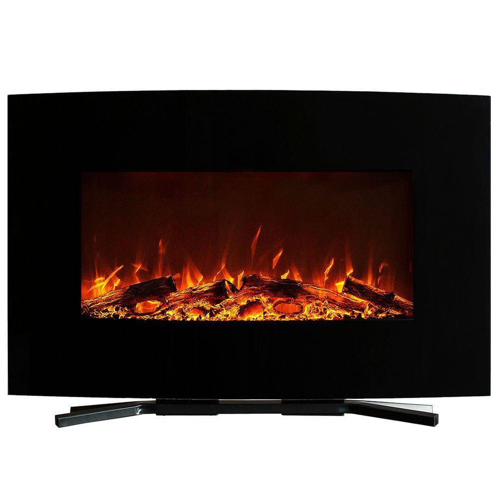 36 in. Curved Color Changing Electric Fireplace Wall Mount Floor Stand in Black - Super Arbor