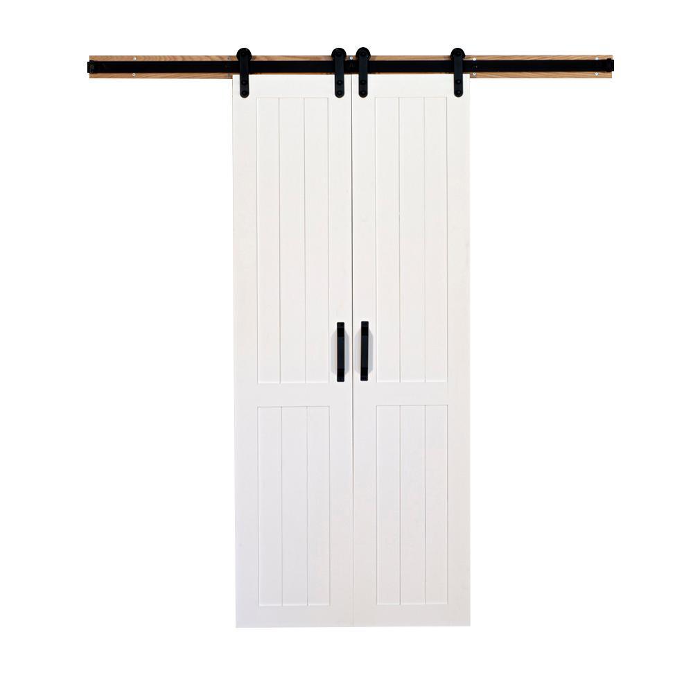 36 in. x 84 in. Vertical Plank Solid Primed Wood Split Barn Door with Hardware Kit - Super Arbor