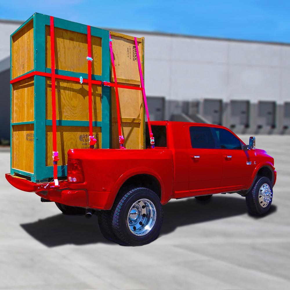 16 ft. x 2 in. Logistic Ratchet E-Strap with Hook and Loop Storage Fastener in Red - Super Arbor
