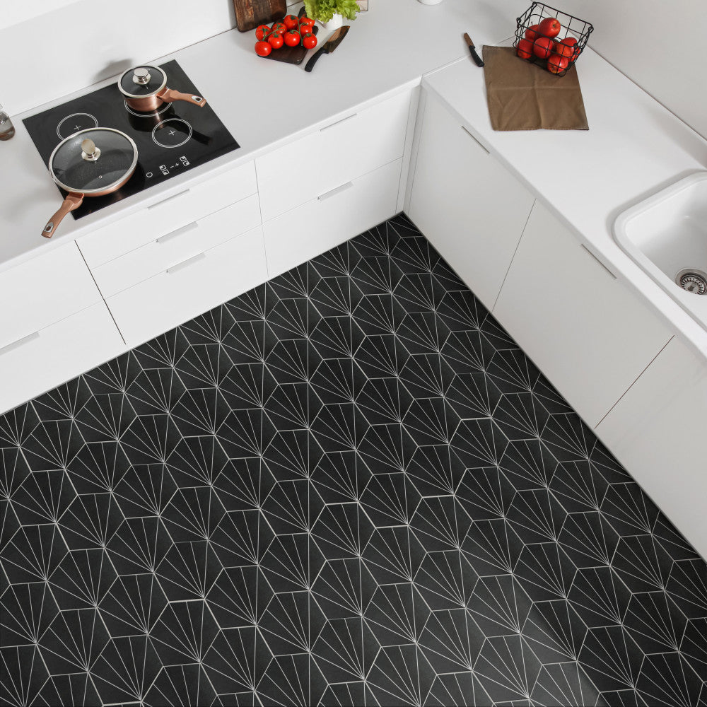 Merola Tile Aster Hex Nero Encaustic 8-5/8 in. x 9-7/8 in. Porcelain Floor and Wall Tile (11.56 sq. ft. / case)