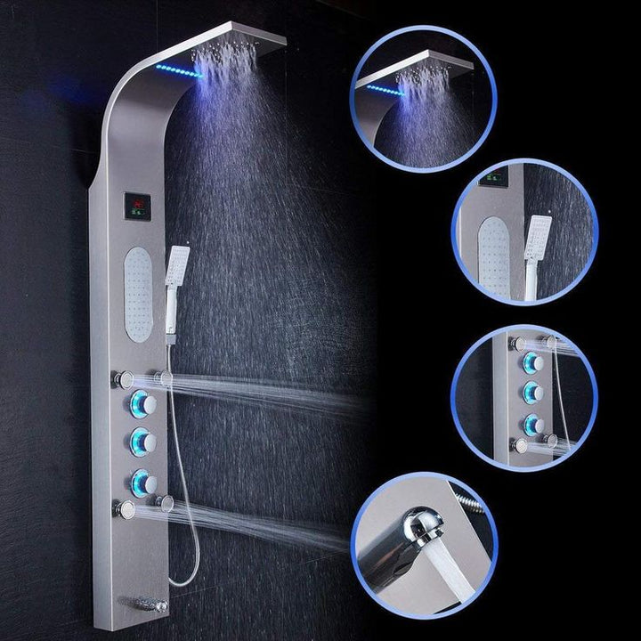 55 in. 5-Jet Shower Panel System with LED Rainfall Mist Shower Head Hand Shower Wand and Tub Spout in Brushed Nickel