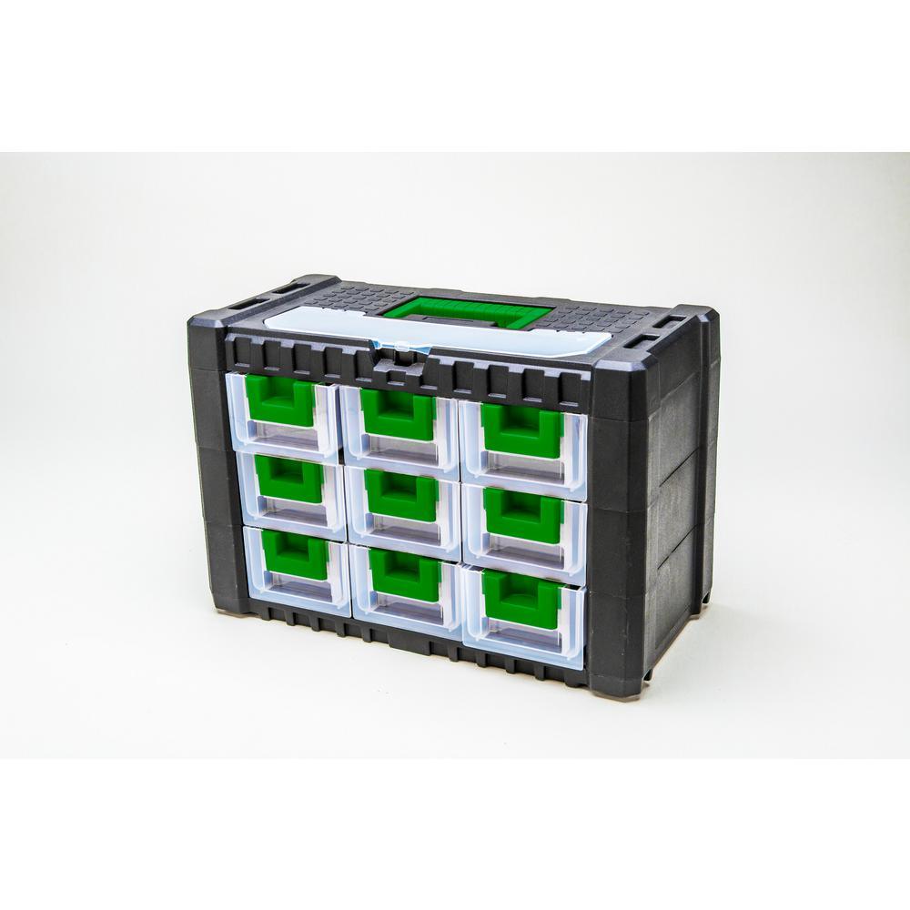 15 in. 9-Drawer Plastic Tool Box in Green or Black - Super Arbor
