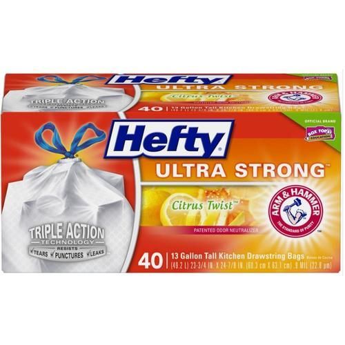 Hefty Hefty Ultra Strong Drawstring Tall Kitchen 40-Pack 13-Gallon Clean Citrus White Plastic Kitchen Trash Bag