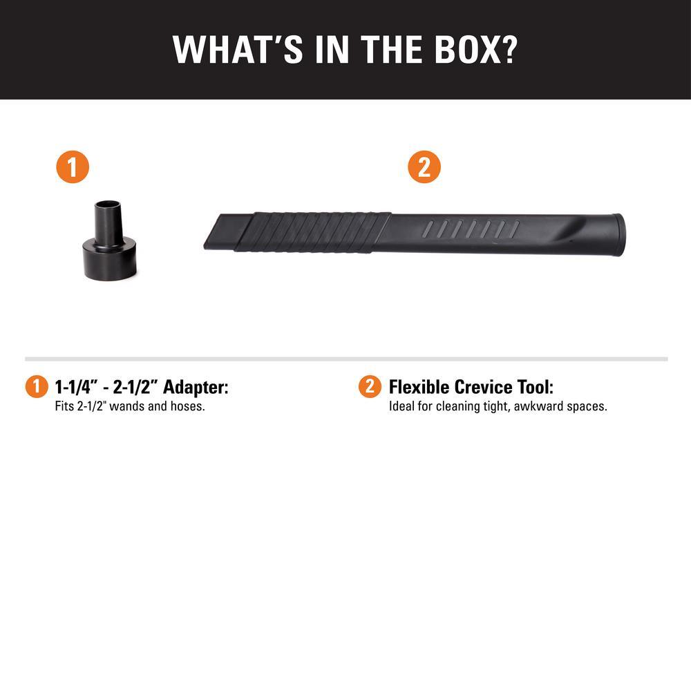 1-1/4 in. and 2-1/2 in. Spiral Flexible Crevice Tool Accessory for RIDGID Wet/Dry Shop Vacuums - Super Arbor