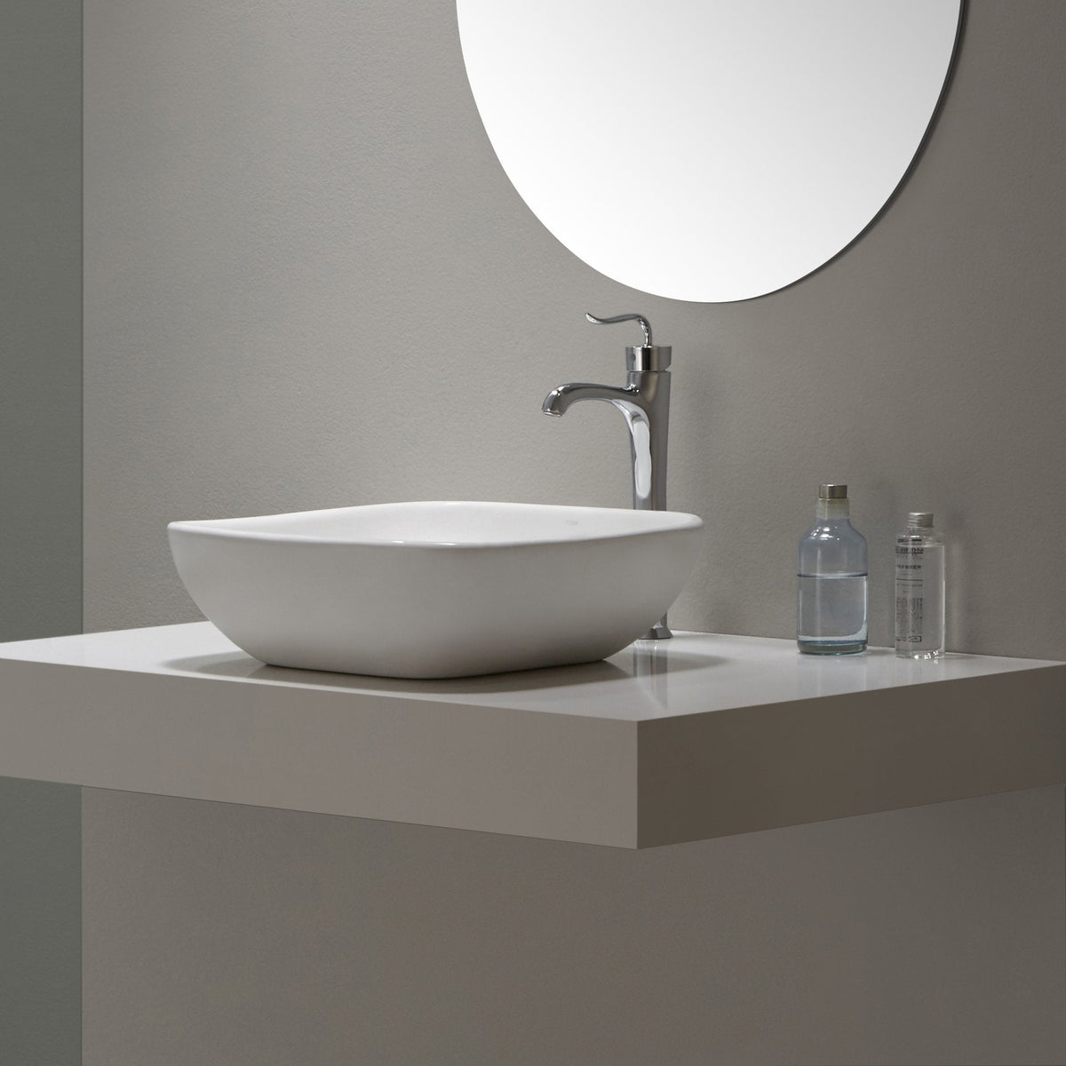 KRAUS Elavo Soft Square Ceramic Vessel Bathroom Sink in White, 18.1 x 16.1 x 5.5 in