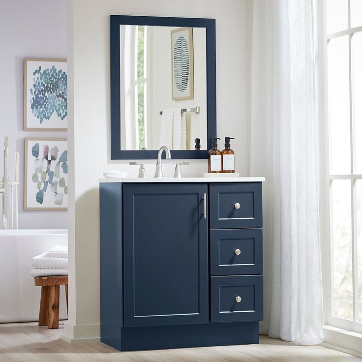 Style Selections Davies 30-in Navy Single Sink Bathroom Vanity with White Cultured Marble Top (Mirror Included)