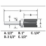 Bosch 1/2 In. x 1 In. Carbide-Tipped Double-Flute Top-Bearing Straight Trim Router Bit