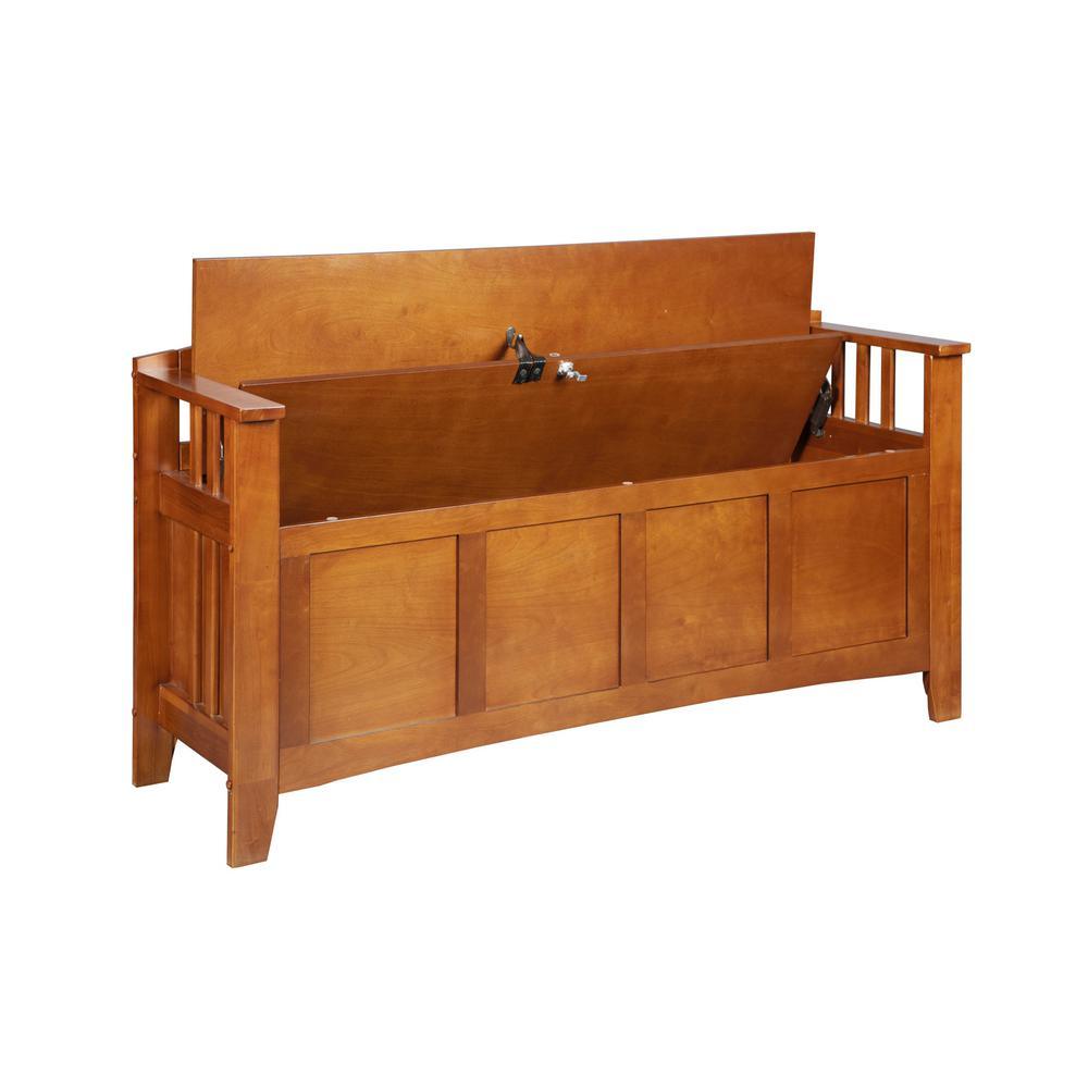 4-Gun Solid Wood Entryway Gun Cabinet Concealment Bench in Medium Cherry - Super Arbor