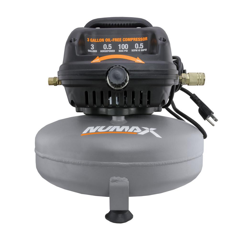 3 Gal. 1/2 HP Portable Electric Oil-Free Pancake Air Compressor with 25 ft. Air Hose and 11-Piece Inflation Kit - Super Arbor