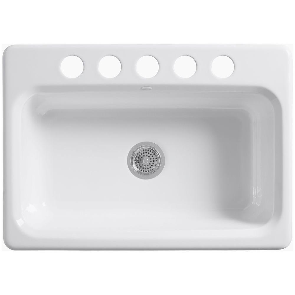 Bakersfield Undermount Cast Iron 31 in. 5-Hole Single Bowl Kitchen Sink in White - Super Arbor