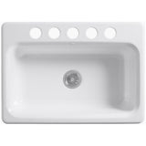 Bakersfield Undermount Cast Iron 31 in. 5-Hole Single Bowl Kitchen Sink in White - Super Arbor