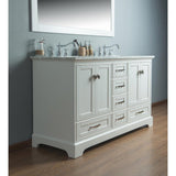 Newport 60 in. W x 22 in. D Vanity in White with Marble Vanity Top in Carrara White and Mirror - Super Arbor