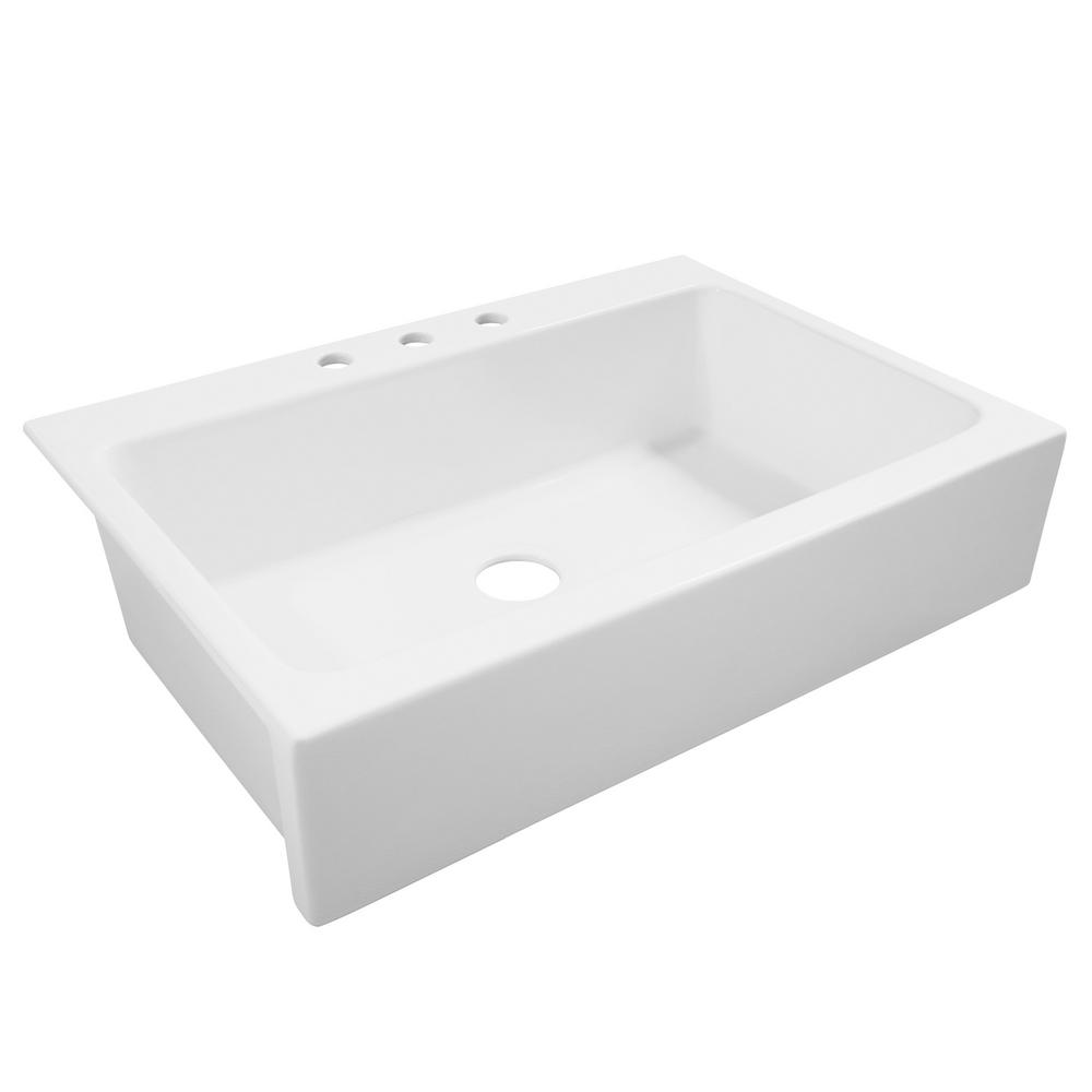 Josephine Quick-Fit Drop-in Farmhouse Fireclay 33.85 in. 3-Hole Single Bowl Kitchen Sink in Crisp White - Super Arbor