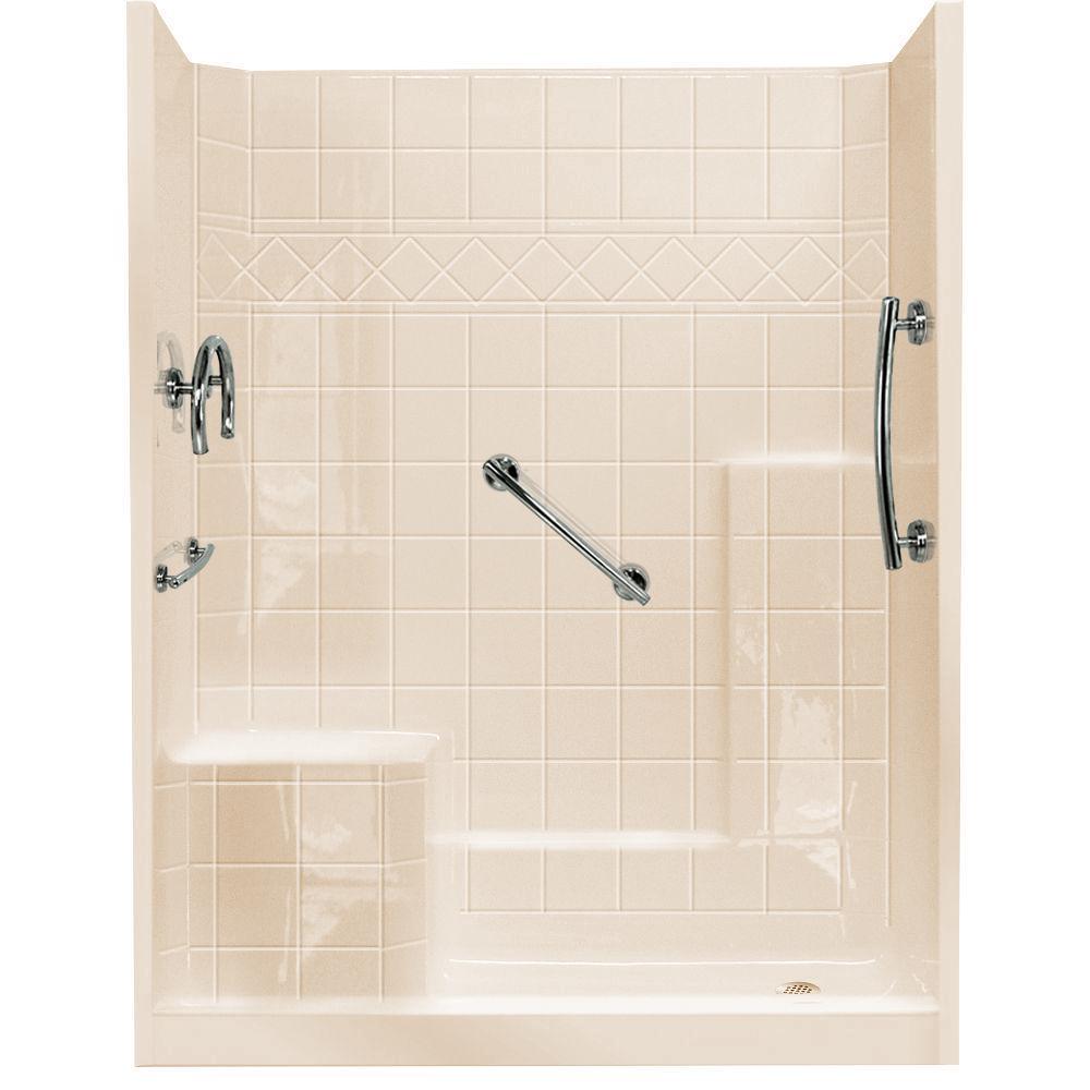 60 in. x 33 in. x 77 in. Freedom Low Threshold 3-Piece Shower Kit in White with Chrome Package Right Seat and Left Drain - Super Arbor