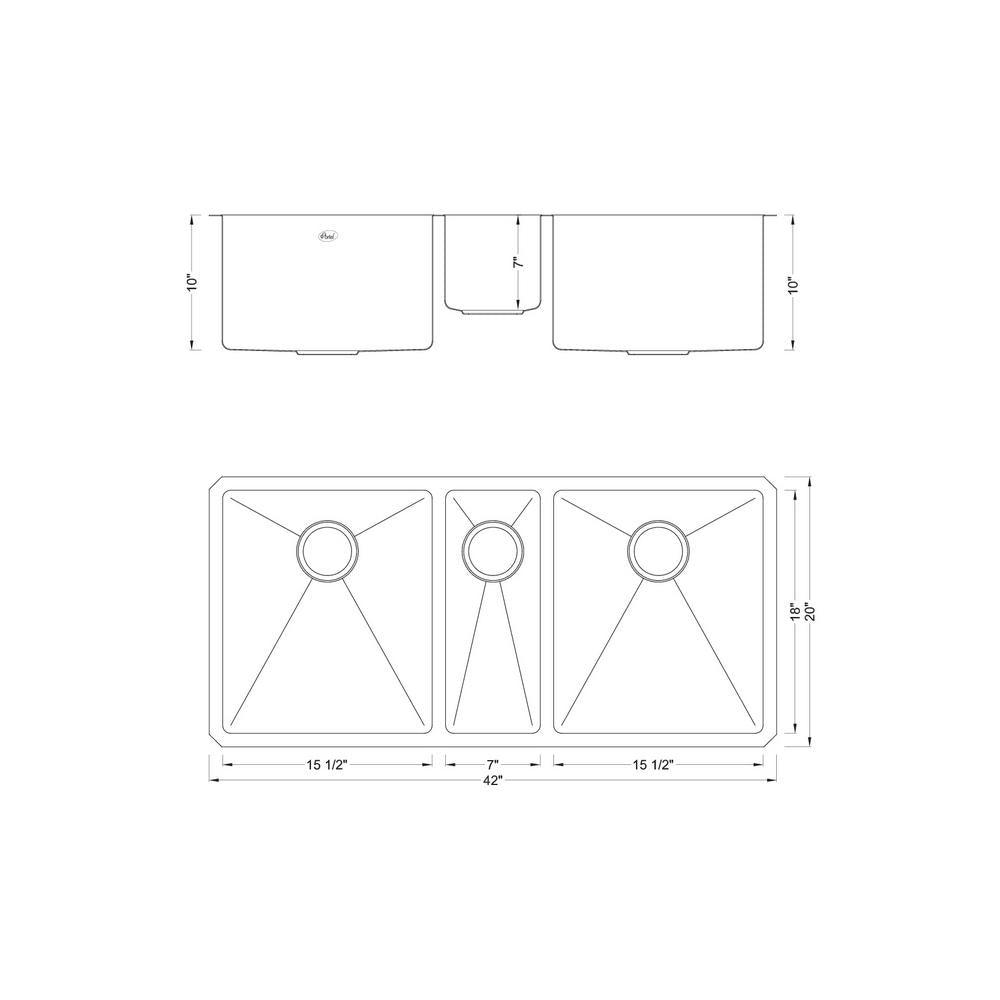 Undermount Stainless Steel 42 in. x 20 in. x 10 in. 16-Gauge Triple Bowl Kitchen Sink Combo w/Silicone Gloves & Strainer - Super Arbor