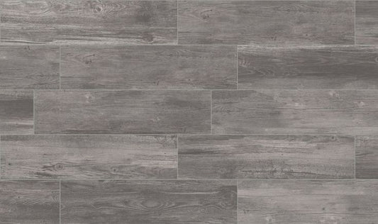 Style Selections Woods Graphite 6-in x 24-in Glazed Porcelain Wood Look Tile