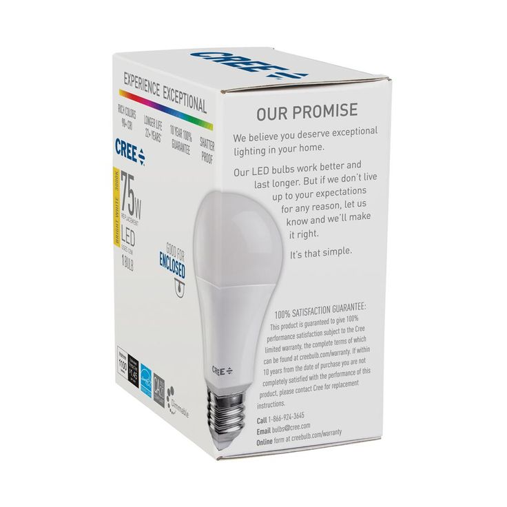 Cree 75W Equivalent Bright White (3000K) A19 Dimmable Exceptional Light Quality LED Light Bulb