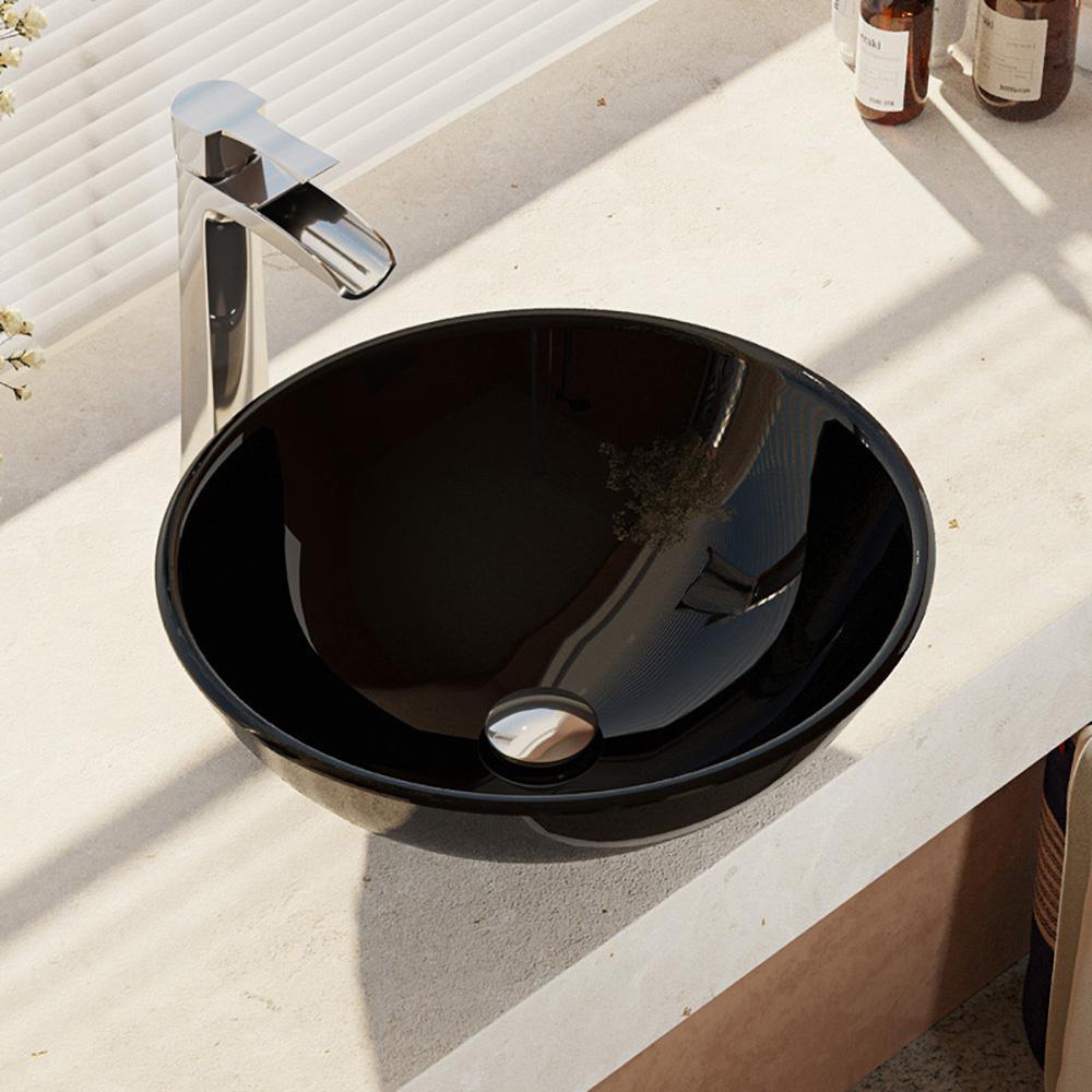 Glass Vessel Sink in Crystal with R9-7007 Faucet and Pop-Up Drain in Chrome - Super Arbor