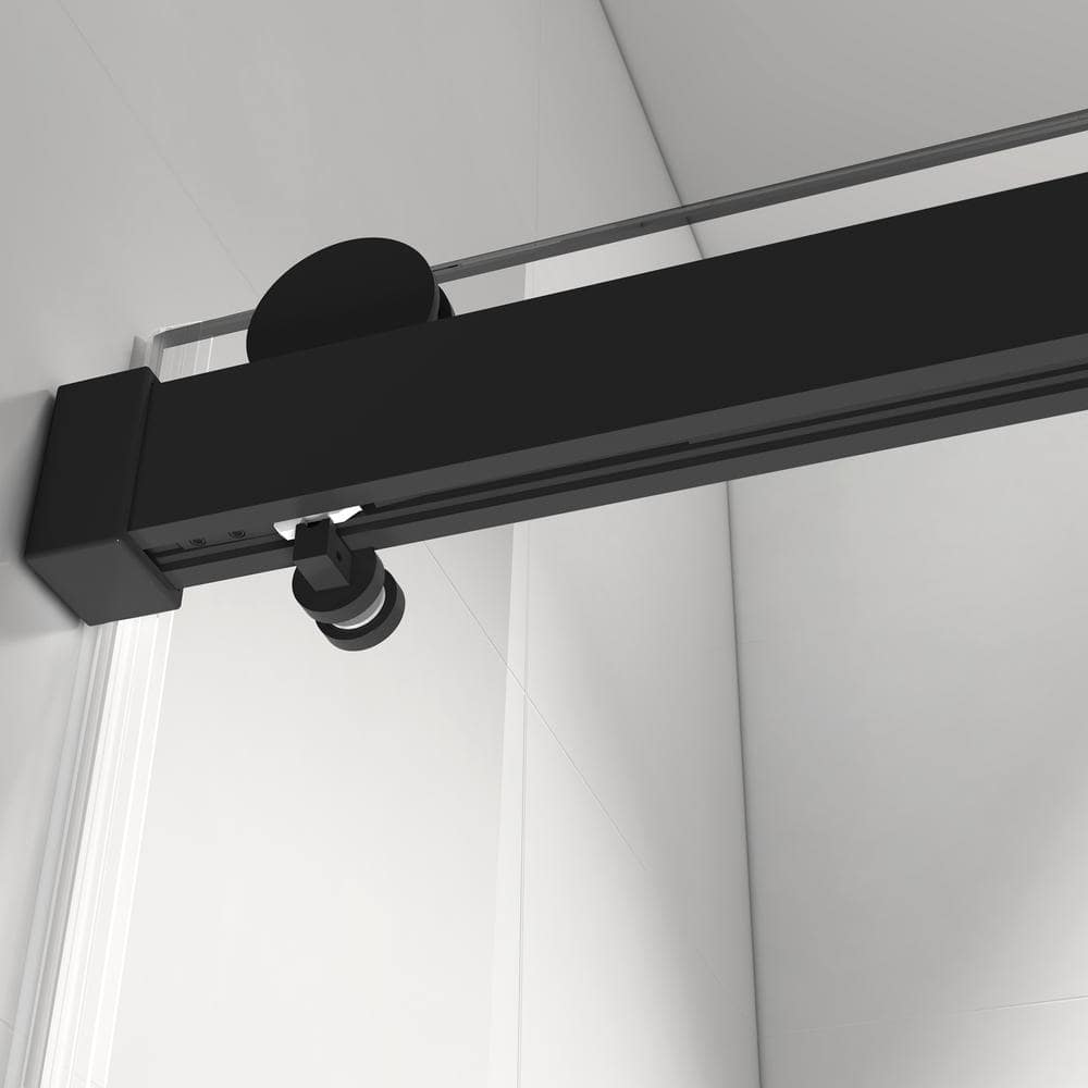 Abruzzo 60 in. W x 76 in. H Frameless Single Sliding Shower Door in Matte Black with Tempered Clear Glass