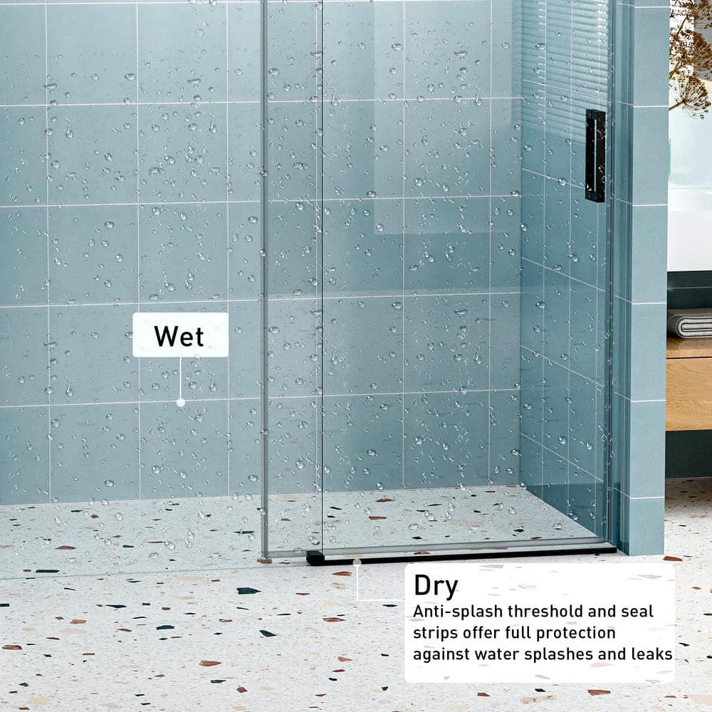 Abruzzo 60 in. W x 76 in. H Frameless Single Sliding Shower Door in Matte Black with Tempered Clear Glass