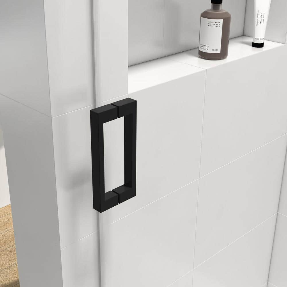 Abruzzo 60 in. W x 76 in. H Frameless Single Sliding Shower Door in Matte Black with Tempered Clear Glass