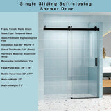 Abruzzo 60 in. W x 76 in. H Frameless Single Sliding Shower Door in Matte Black with Tempered Clear Glass