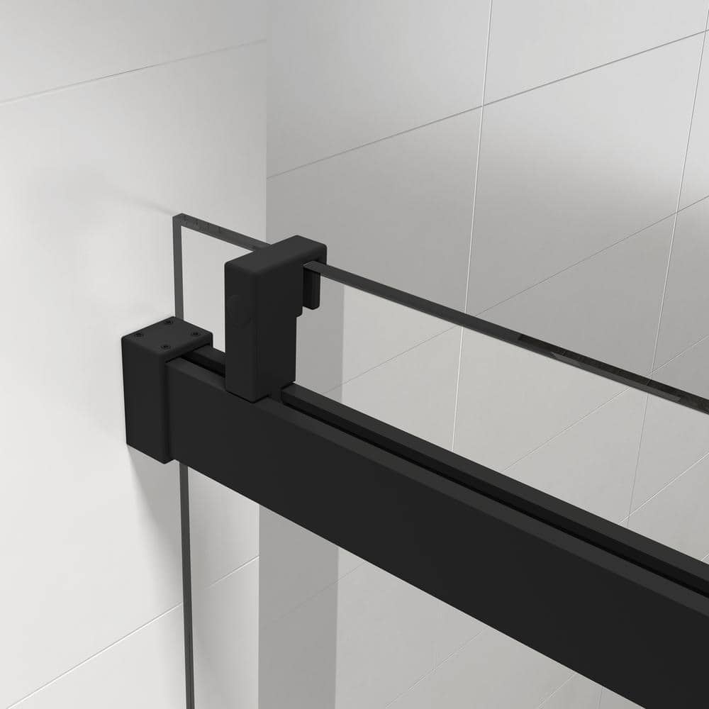 Abruzzo 60 in. W x 76 in. H Frameless Single Sliding Shower Door in Matte Black with Tempered Clear Glass