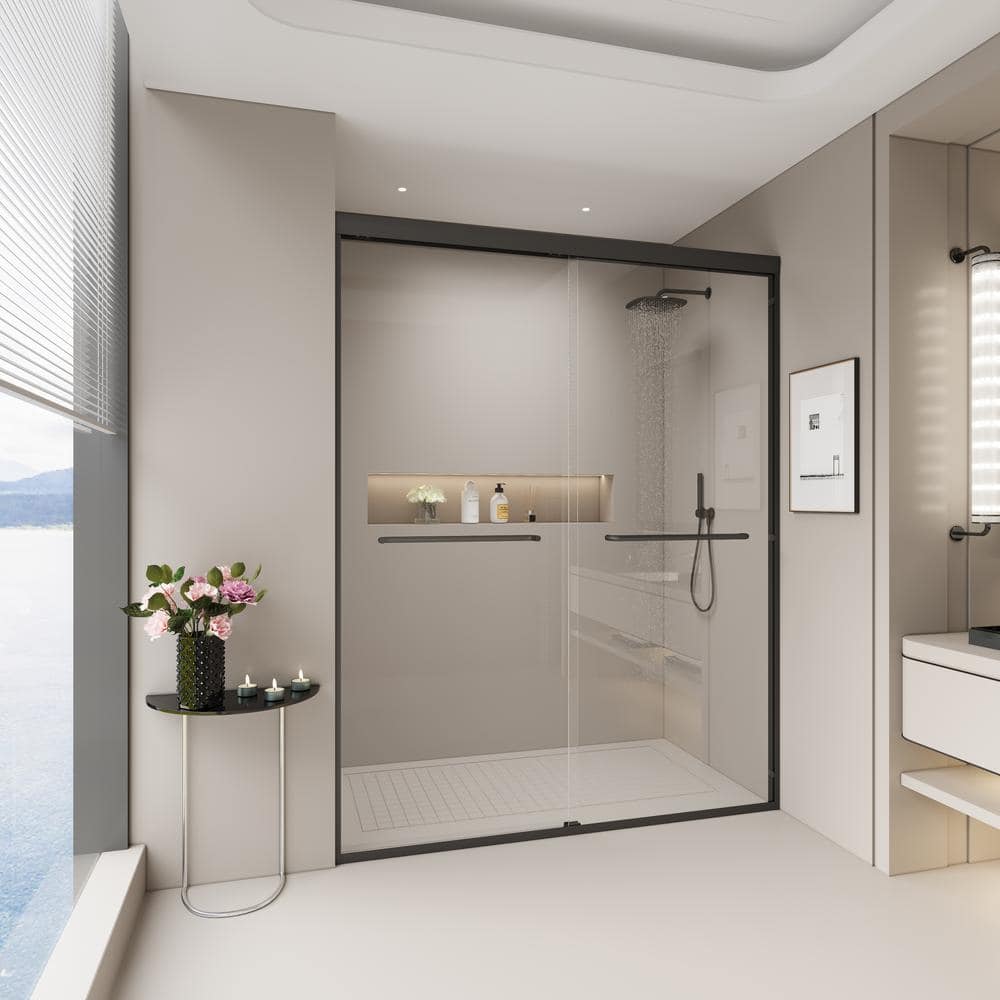 Abruzzo 60 in.W x 72 in.H Double Sliding Semi-frameless Bypass Bathroom Shower Door in Brushed Nickel with 1/4 in.Tempered Glass