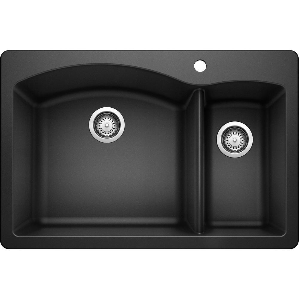 DIAMOND Dual Mount Granite Composite 33 in. 1-Hole 70/30 Double Bowl Kitchen Sink in Metallic Gray - Super Arbor