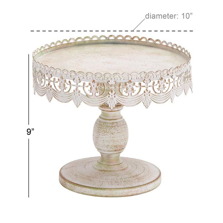 10 in. W x 9 in. H Round Whitewashed and Rust Brown Cake Stand with Cutout Bunting Overhang