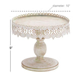 10 in. W x 9 in. H Round Whitewashed and Rust Brown Cake Stand with Cutout Bunting Overhang