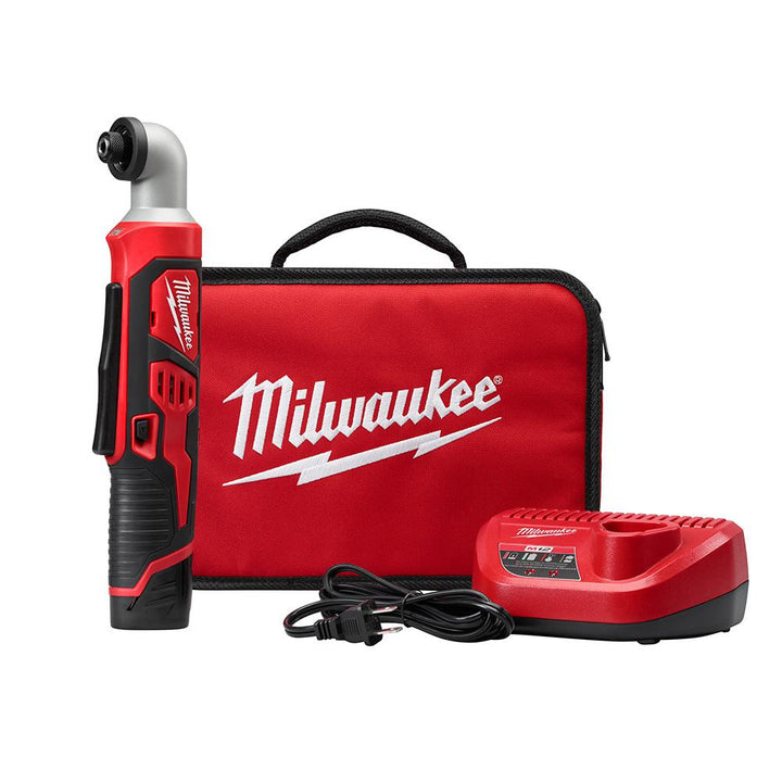 M12 12-Volt Lithium-Ion Cordless 1/4 in. Right Angle Hex Impact Driver Kit W/(1) 1.5Ah Batteries, Charger & Case - Super Arbor