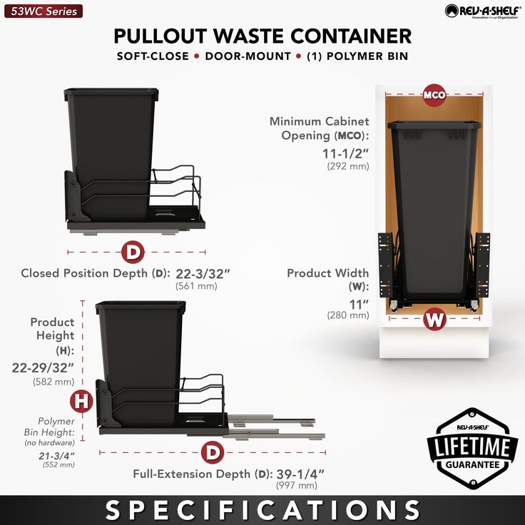 Rev-A-Shelf 35-Quart Plastic Soft Close Pull Out Trash Can